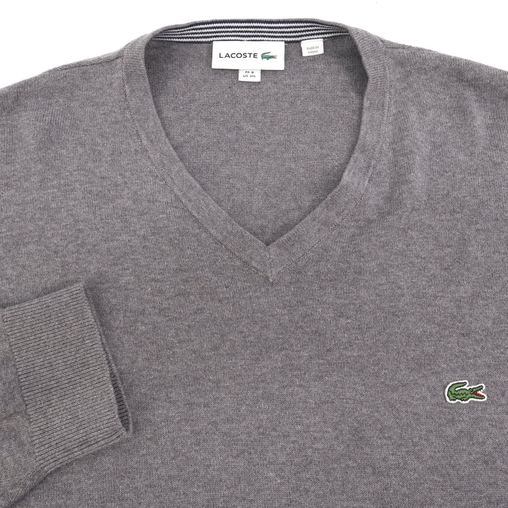 Lacoste Men's Gray V-Neck Long Sleeve Sweater US 3XL FR 8‎